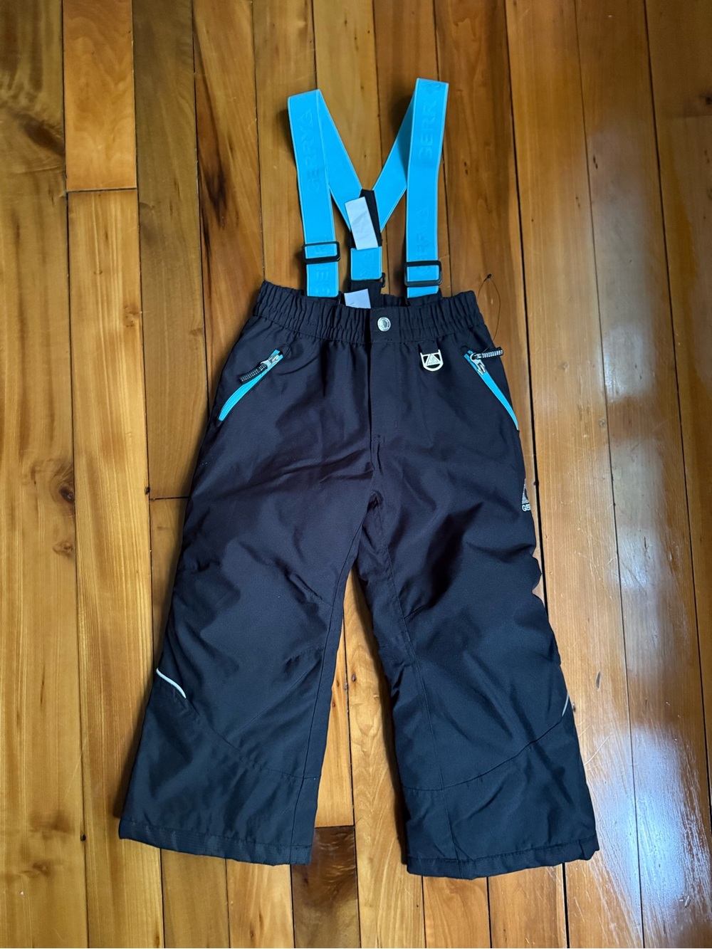 NWOT Kids Gerry Black Snow Pants with Blue Suspenders